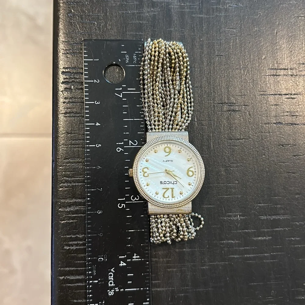 Chico’s Two Tone Fashion Chain Women's Silver Watch with Gold Accents